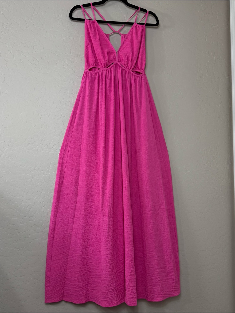 Lush Pink Cutout Maxi Dress Women’s Small Sleeveless Criss Cross Open Back Boho